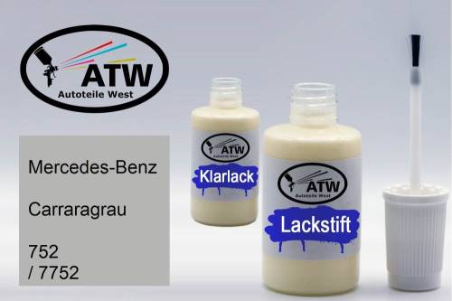 Mercedes-Benz, Carraragrau, 752 / 7752: 20ml Lackstift + 20ml Klarlack - Set, von ATW Autoteile West.